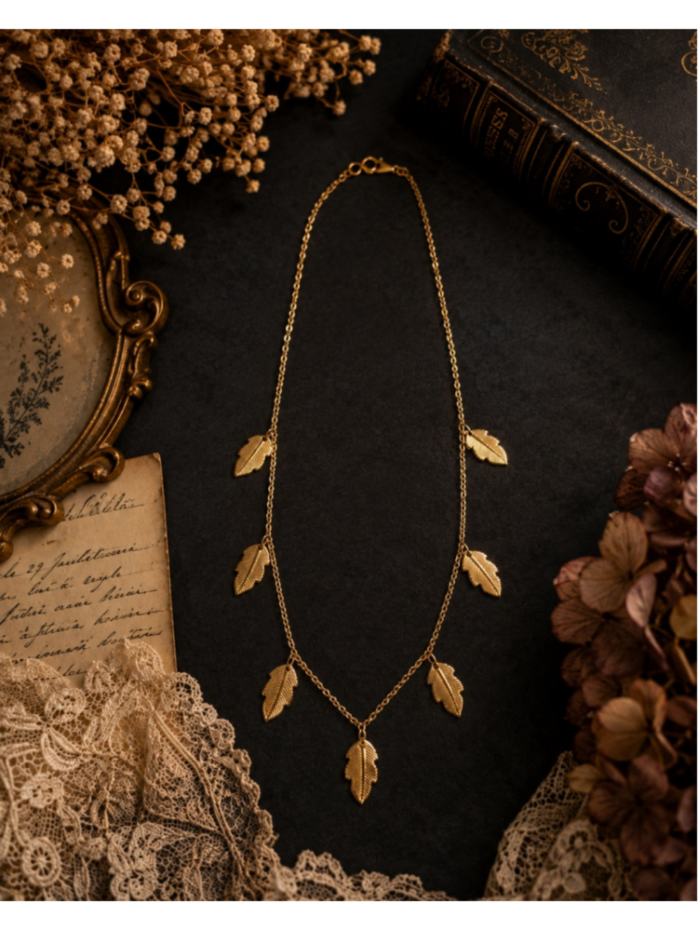 Vintage Avon Gold Tone Leaf Dangle Necklace | Delicate Nature Charm Chain